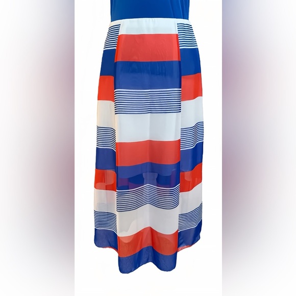 Ann Taylor Skirt Size 2 | High Low Hem Midi | Red White Blue Striped - Picture 3 of 8